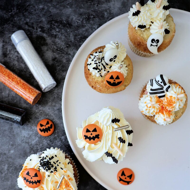 Halloween spiselig kakepynt 9 stk oransje/hvit