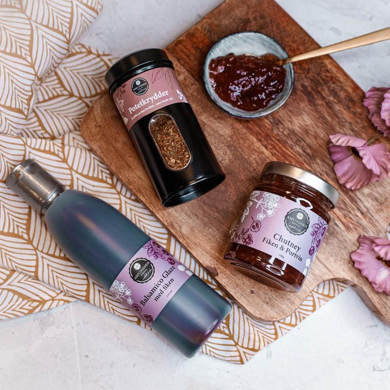 Sommer potetkrydder, chutney og balsamico glaze med fiken 760g