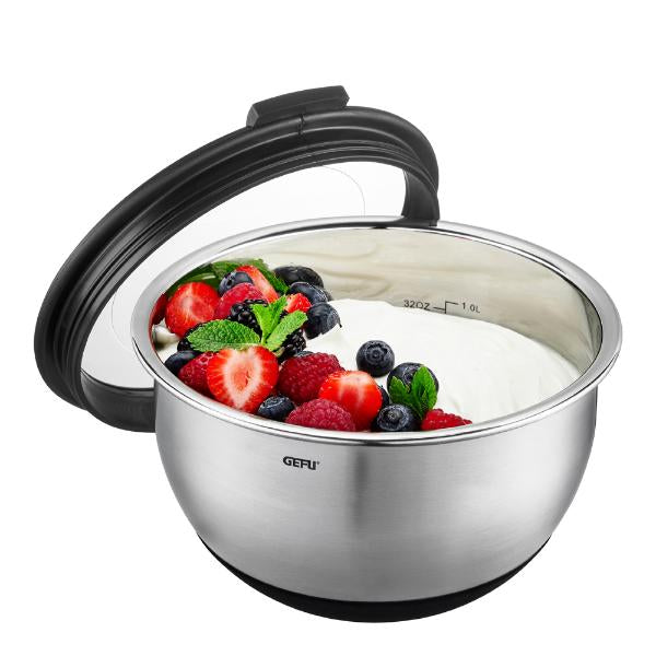 Muovo bolle m/lokk 1L/16 cm stål