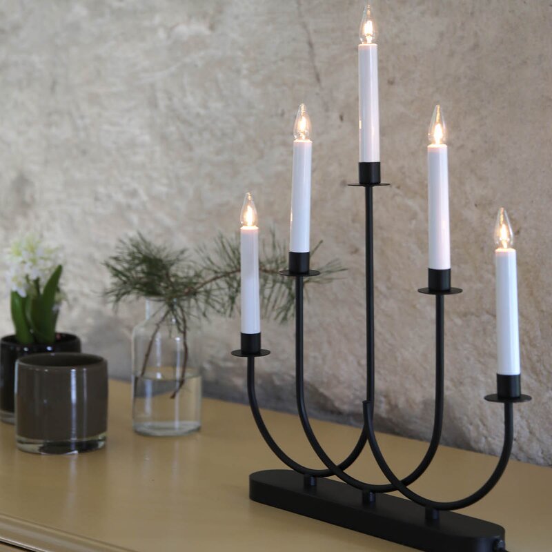 Soro lysestake 5 lys 47,5 cm svart