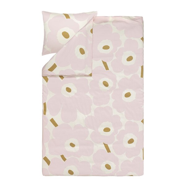 Unikko sengesett 150x210 cm hvit/rosa/beige
