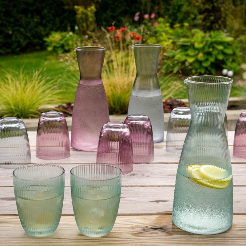 Linje vannglass 30 cl 4 stk rillet isblå