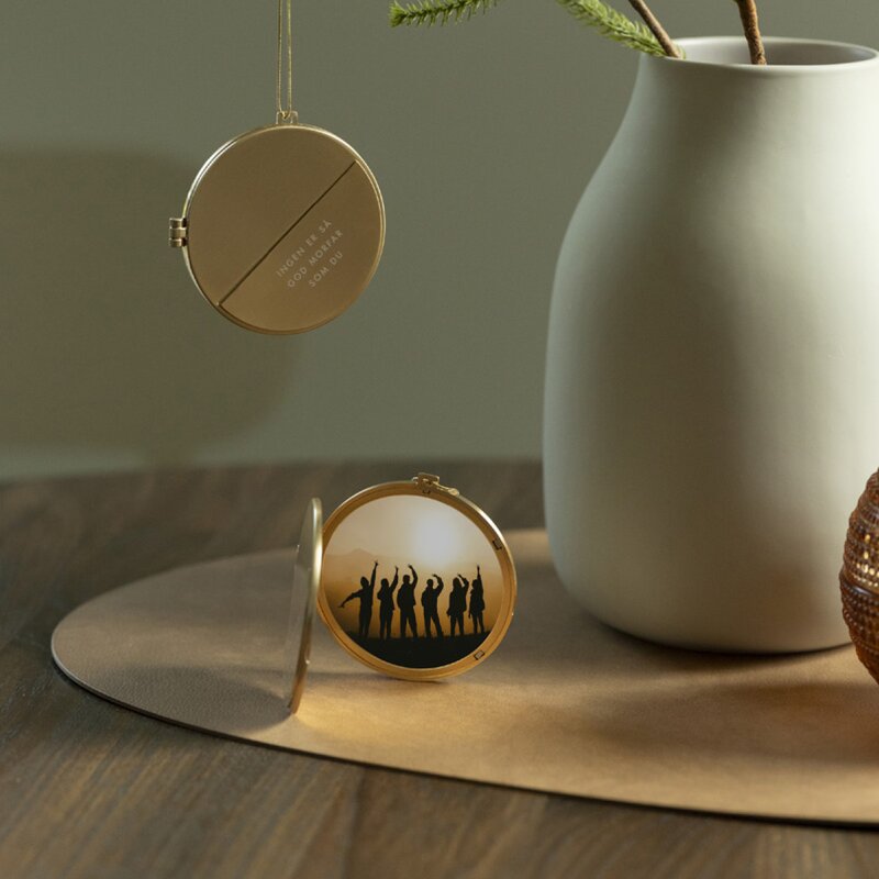 Julepynt medaljong m/fotoramme 7x7 cm morfar gull