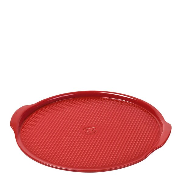 Pizzastein rillet 40 cm rød