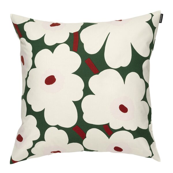 Pieni Unikko putetrekk 50x50 cm mørkgrønn/rosa/hvit