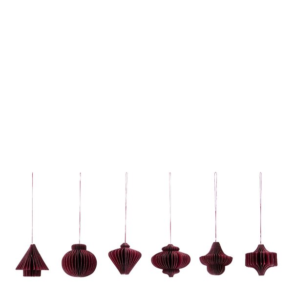 Comb juletrepynt papir 6 stk bordeaux