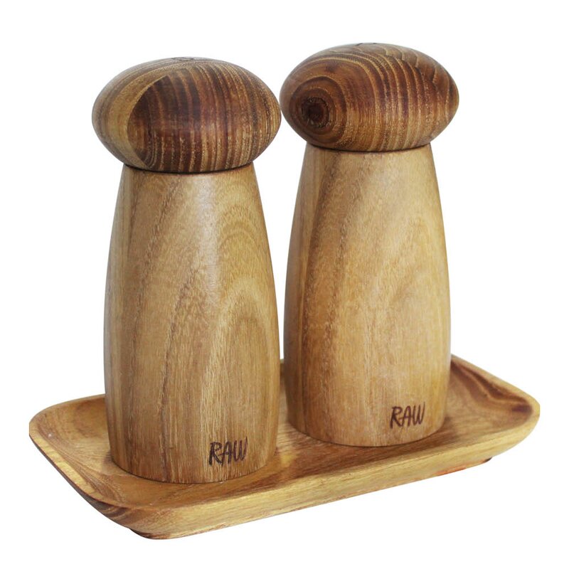 Raw kvernsett med brett 13,5 cm 3 deler teak