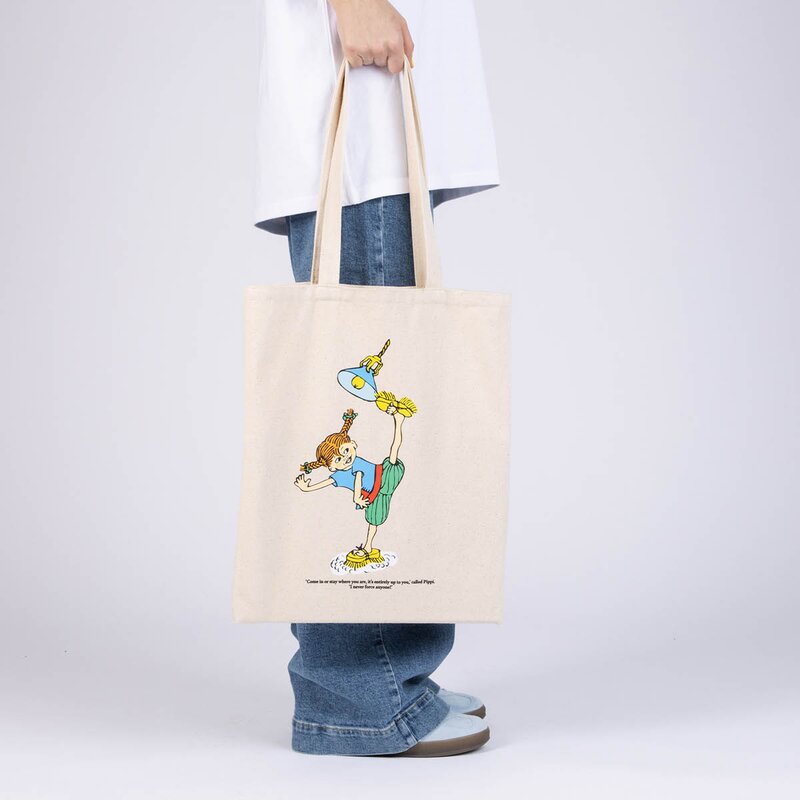 Pippi handlenett 38,5x42 cm Pippi vasker huset beige