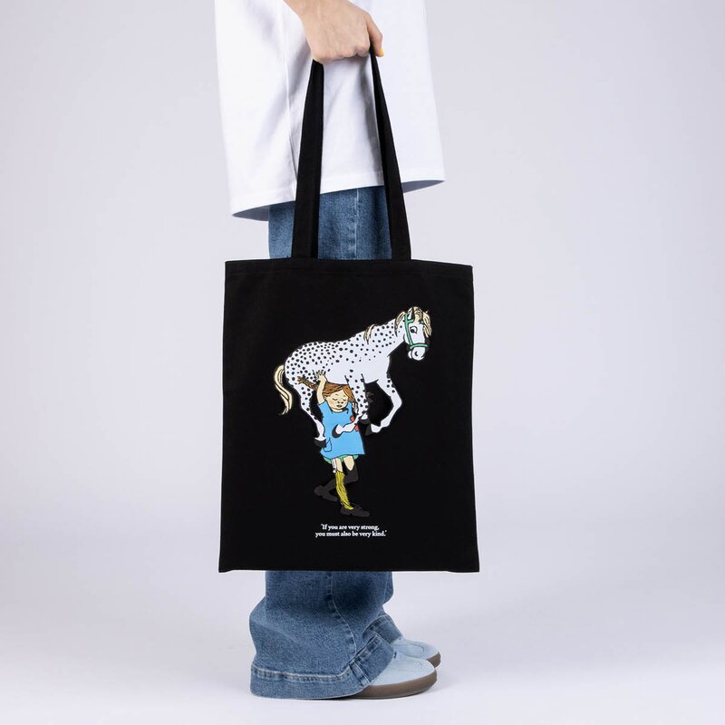 Pippi handlenett 38,5x42 cm Pippi hest svart