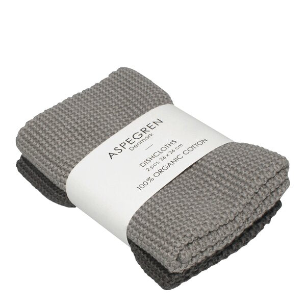 Solid kjøkkenklut strikket 26x26 cm 2 stk gray