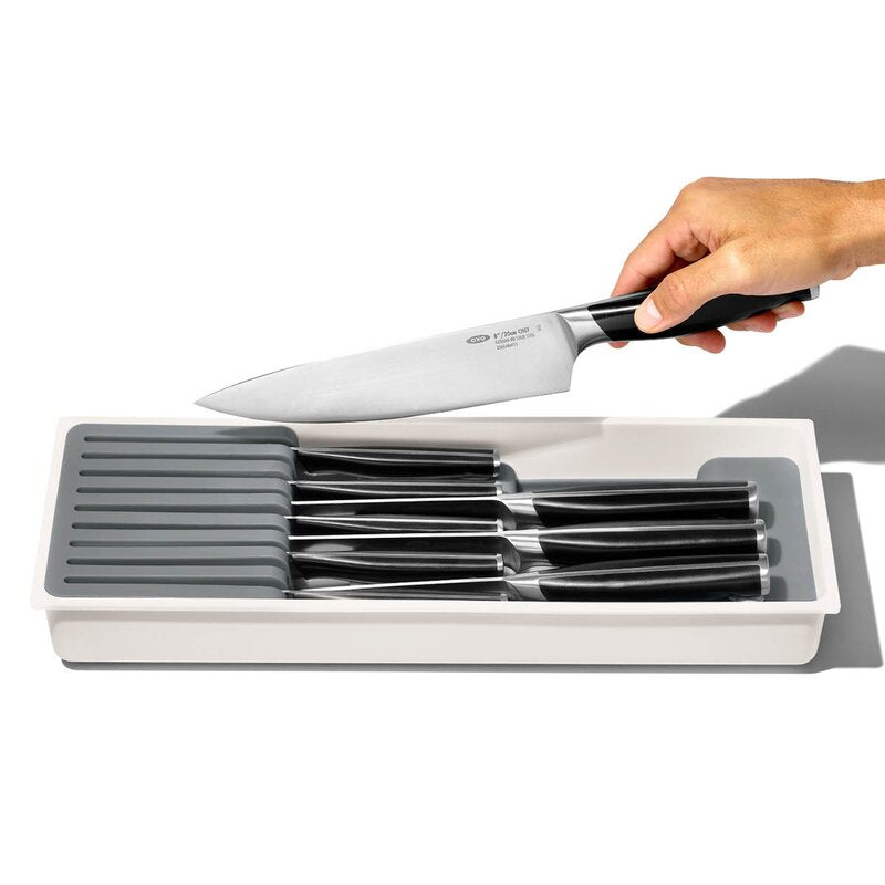 Knivblokk til skuffer 42x14x6 cm hvit/grå