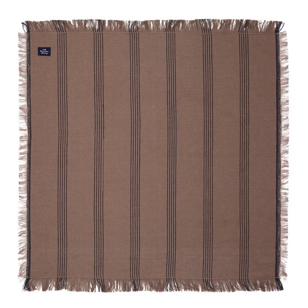 Stripete lin/bomulls serviett med frynser 50x50 cm brun/svart