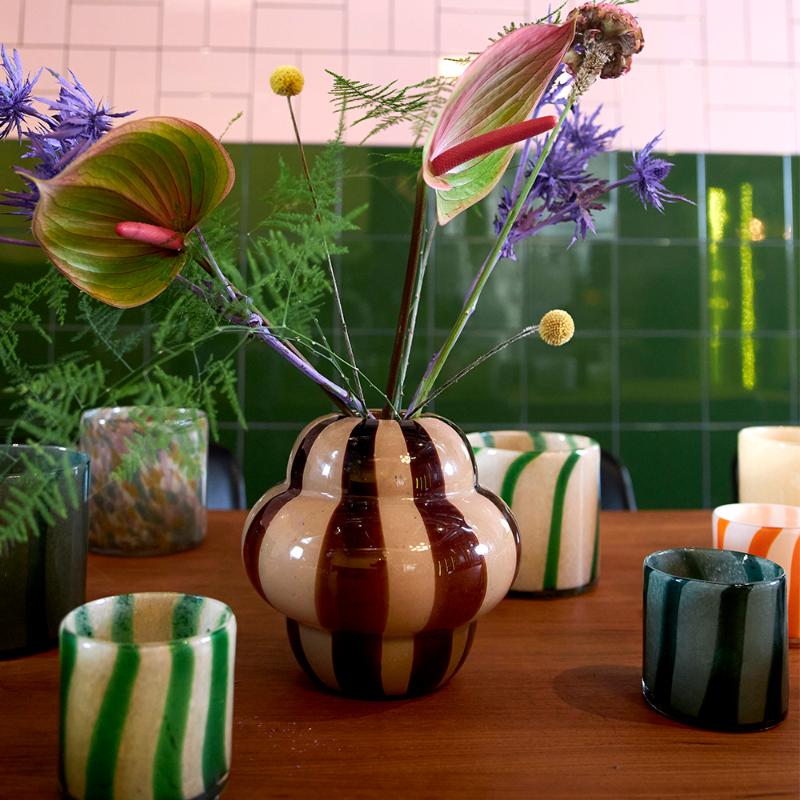 Curlie vase 22 cm gul/ brun/beige striper