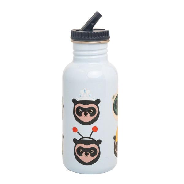 Brillebjørn stålflaske 500 ml lyseblå