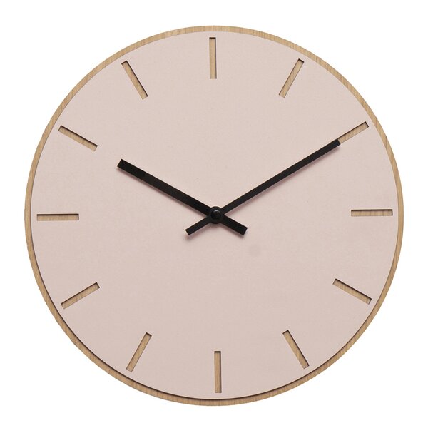 Powder veggklokke 28 cm rosa linoleum m/svart viser