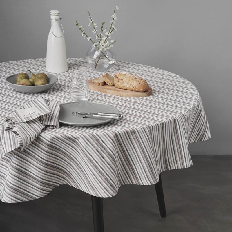Duk rund 180 cm small stripes hvit/grå