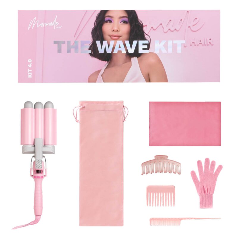 Bølgetangsett triple waver 6 deler rosa