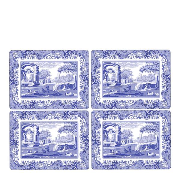 Blue Italian bordbrikke 4 stk blå/hvit