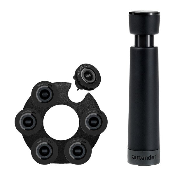 Vakuumforsegler vin 6 stk stoppers gaveeske svart