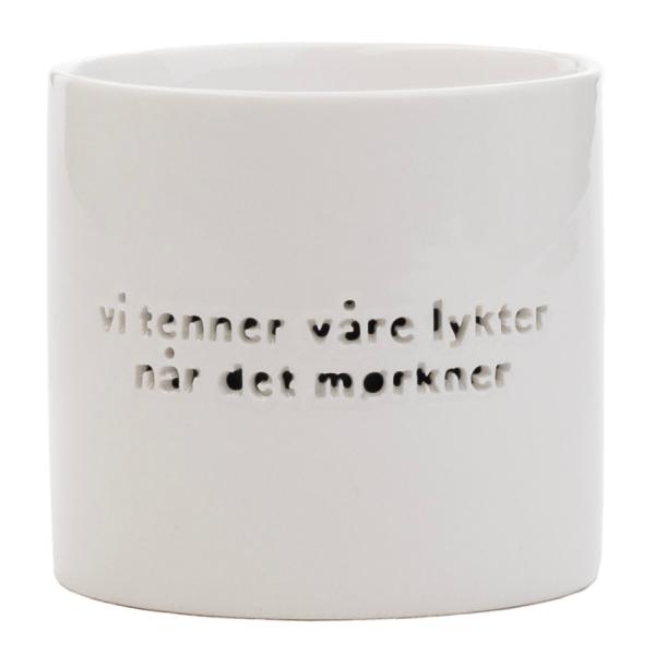 Telysholder vi tenner våre lykter medium 8x8,5 cm hvit