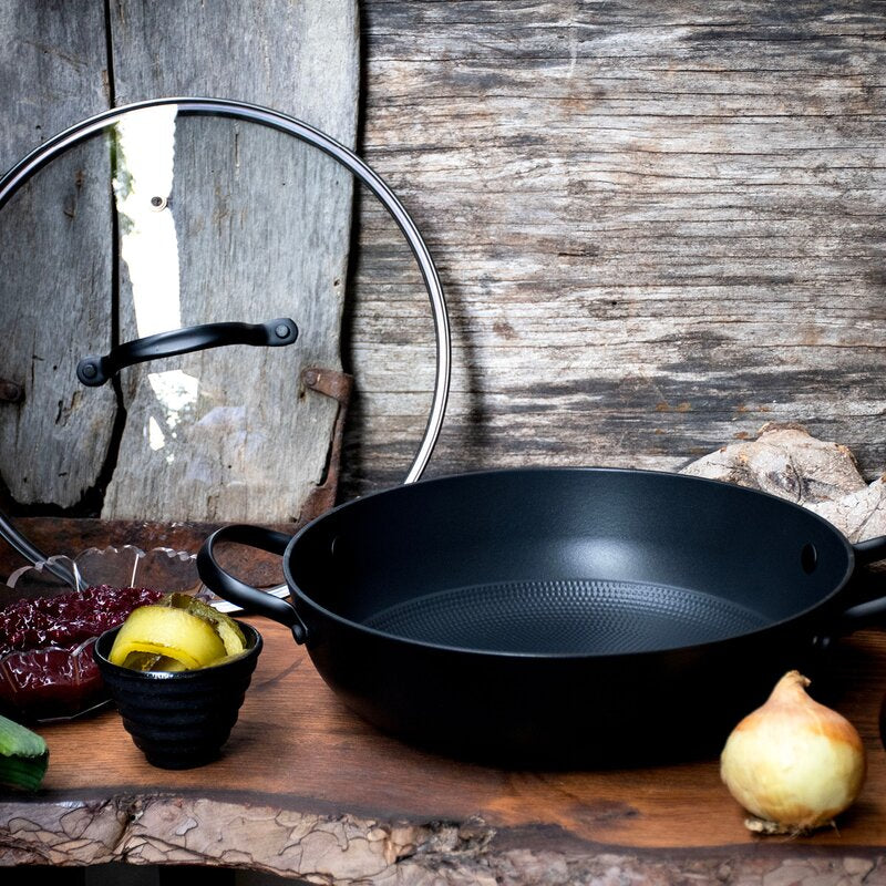 Støpejernskasserolle med Honeycomb keramisk belegg og glasslokk 26 cm