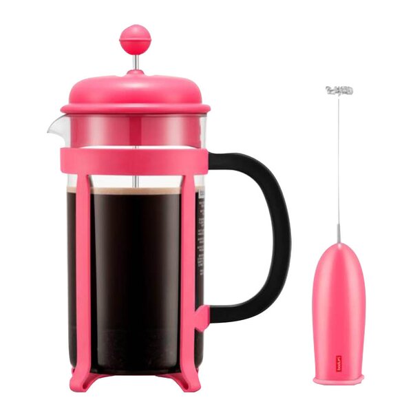 Java presskanne og melkeskummer rosa
