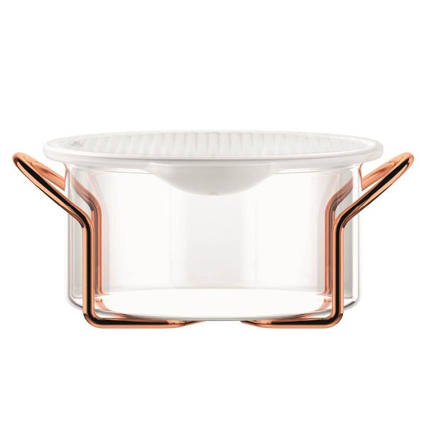 Hot pot glasskål m/stativ og silikonlokk 1L kobber