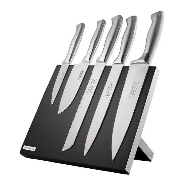 Knivsett m/magnetblokk 6 deler 36 cm stål/svart