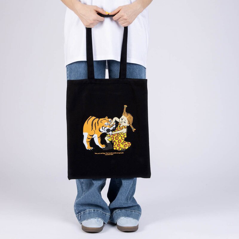 Pippi handlenett 38,5x42 cm Pippi tiger svart