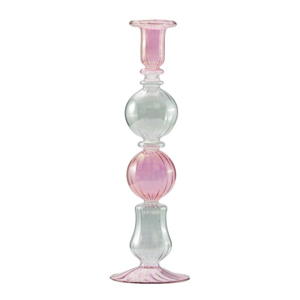 Illume lysestake 25 cm rosa/grønn