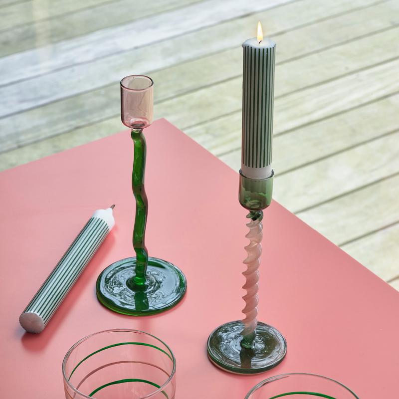 Styles lysestake glass 8,5x19,6 cm grønn/rosa
