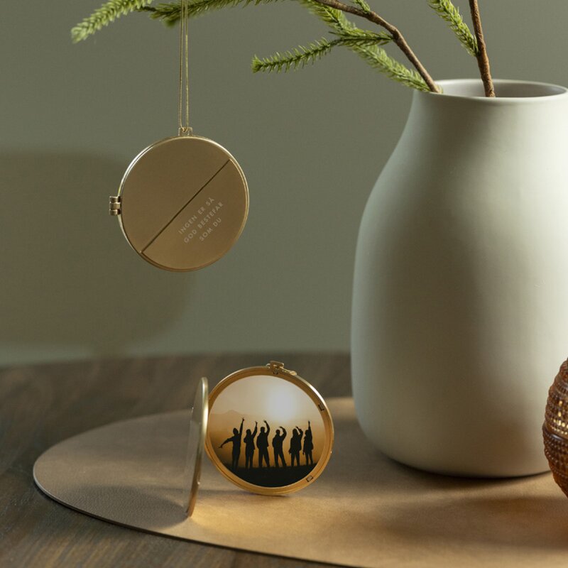 Julepynt medaljong m/fotoramme 7x7 cm bestefar gull