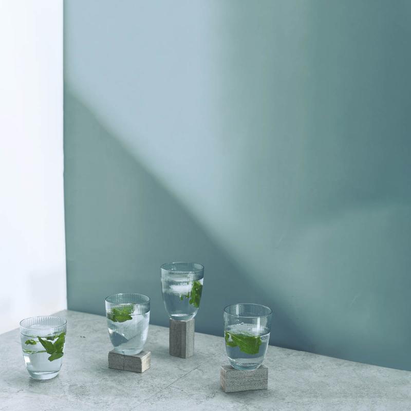 Linje vannglass 30 cl 4 stk rillet isblå