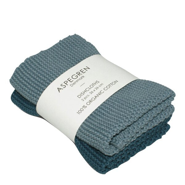 Solid kjøkkenklut strikket 26x26 cm 2 stk blue