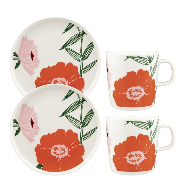 Puutarhakutsut frokostsett 4 deler hvit/grønn/oransje
