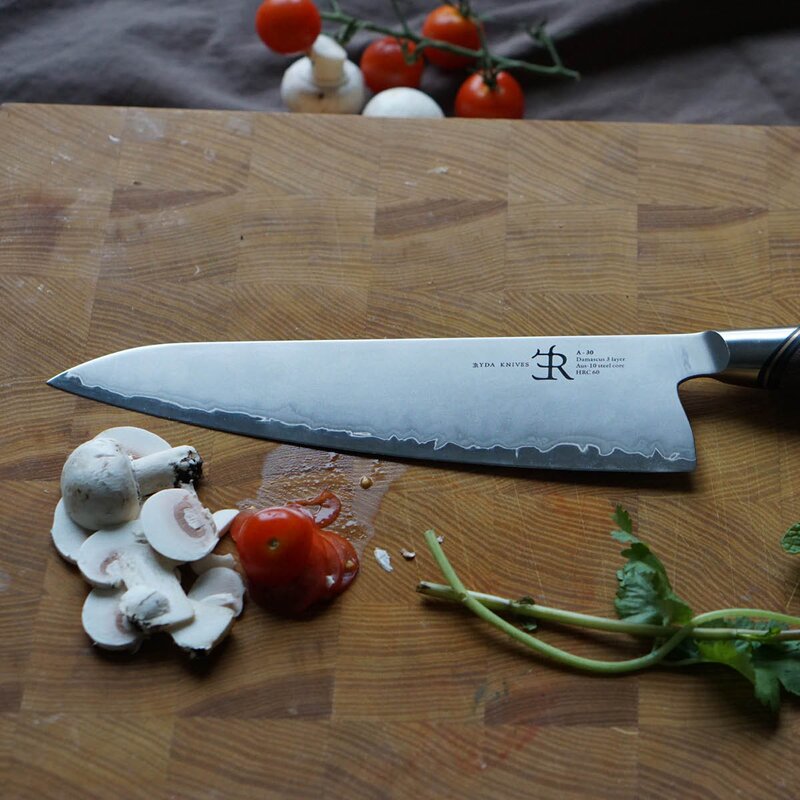Ryda Knives A30 startsett med kokkekniv, universalkniv & skalkniv