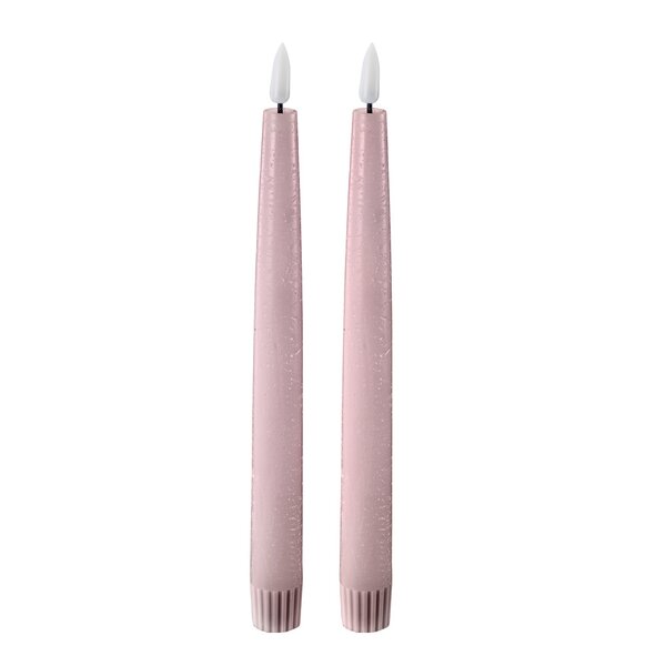 LED kronelys 2,2x22 cm 2 stk pastel rose