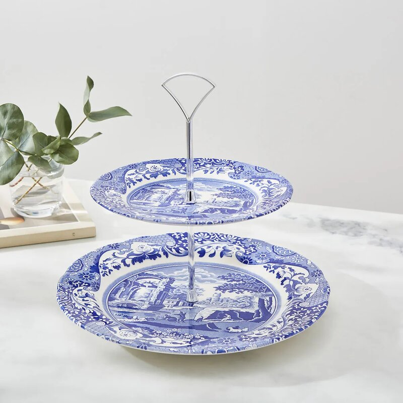 Blue Italian 2-etasjes kakefat 27 cm blå/hvit