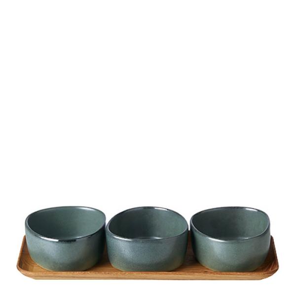 RAW skålsett m/ teaktrebrett northern green