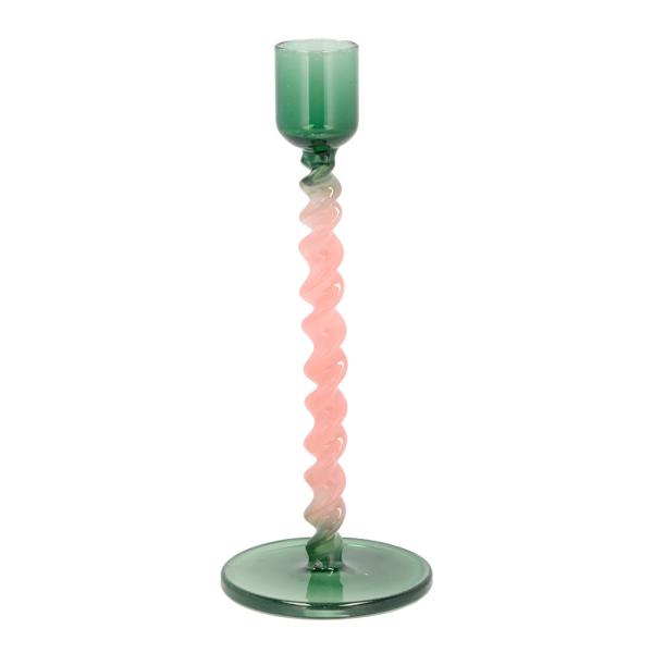 Styles lysestake glass 7,4x16,3 cm grønn/rosa