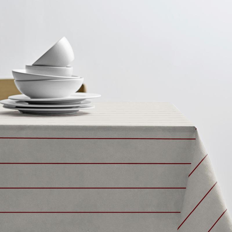 Pure Linen duk 140x320 cm offwhite/red