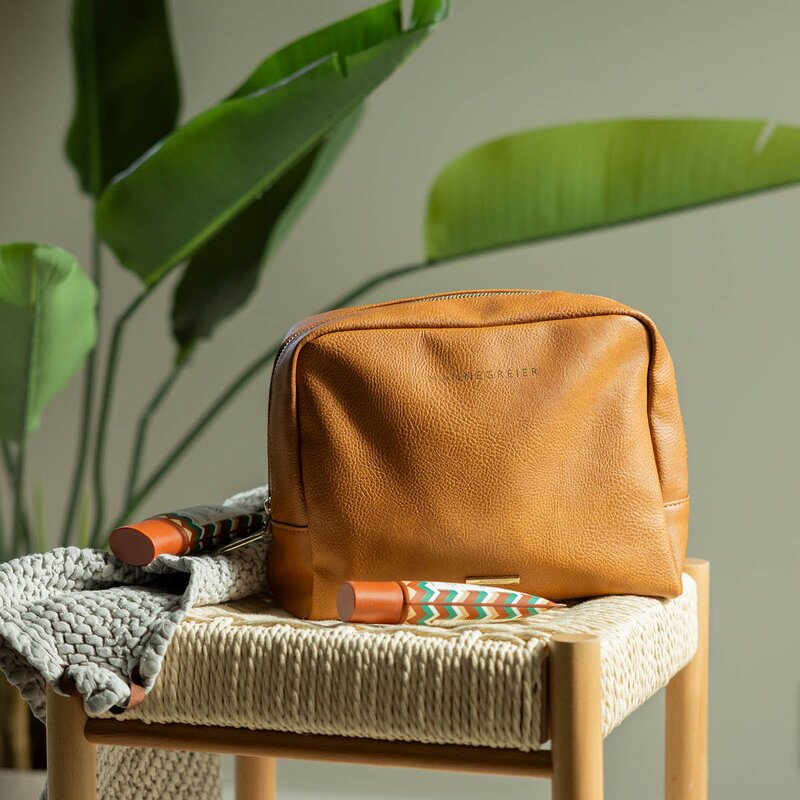 Toalettmappe mannegreier 24x20x10 cm cognac brun