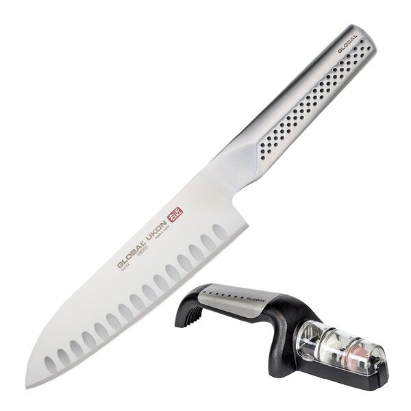 Ukon knivsett santokukniv GU-04 hulslipt 19 cm + knivsliper G-91/SB våtslip