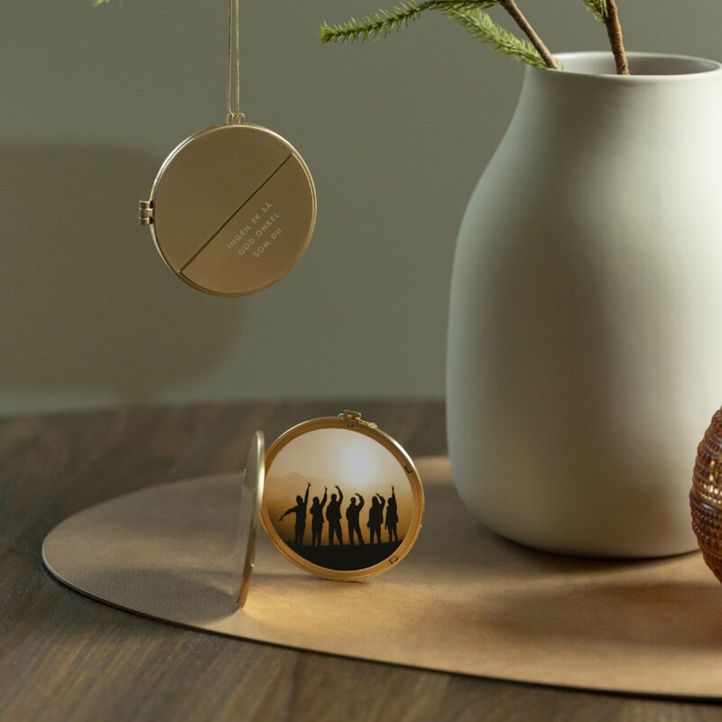 Julepynt medaljong m/fotoramme 7x7 cm onkel gull