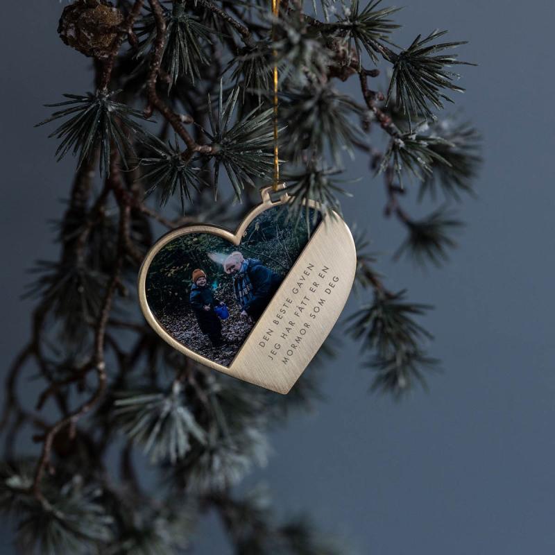 Julepynt hjerte m/fotoramme mormor 7x0,5 cm 14K gull