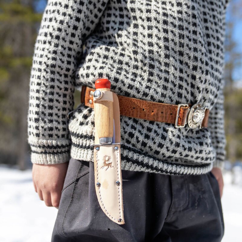 Speiderkniv butt tupp 18,5 cm tre/rød