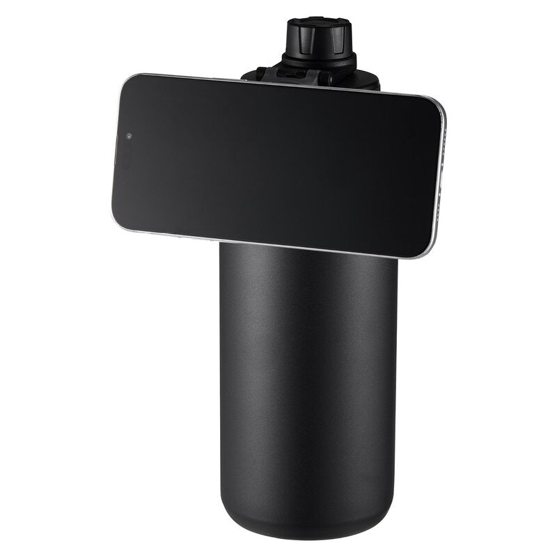 Flory flaske dobbeltvegget 0,9L med mobilholder og magnet svart/grå