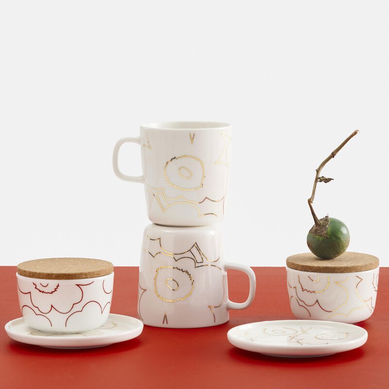 Oiva Piirto Unikko asjett 13,5 cm hvit/gull
