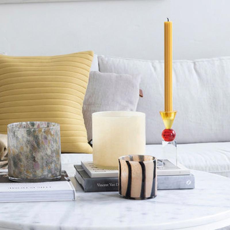 Calore vase/lyslykt 15x15 cm beige/svart striper