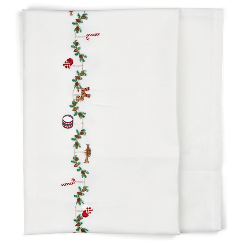 Juleduk med broderte motiver 240x140 cm hvit